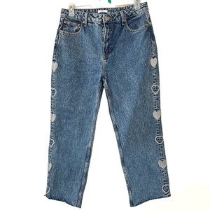 NWOT Forever 21 Premium Heart Embroidered Straight-Leg Jeans, Size 31